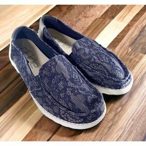 HEY DUDES Lena Navy Lace Slip On Loafers Women Size 9